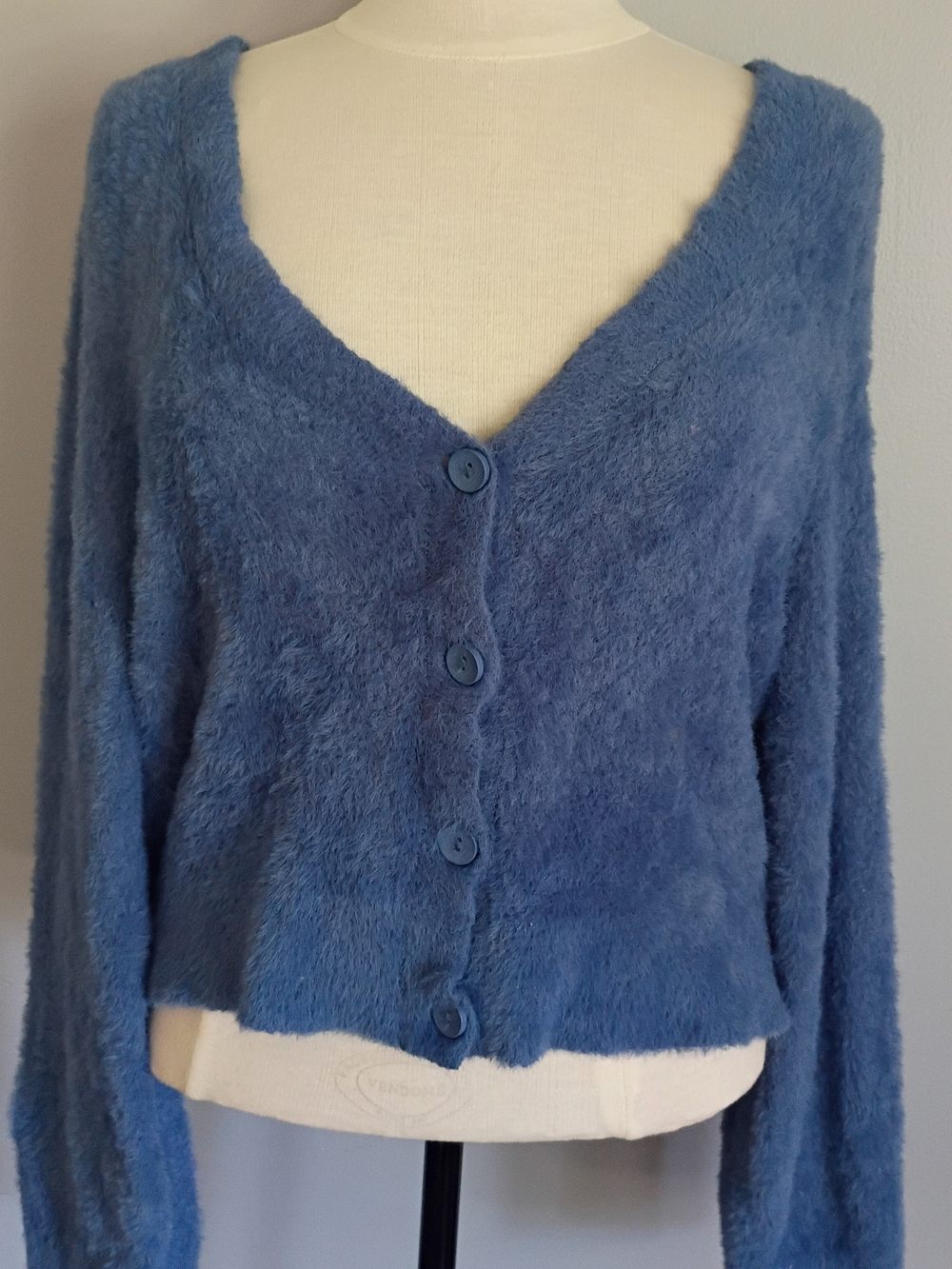 Aerie Fuzzy Blue Cropped Button Front Cardigan